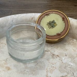 Vintage Glass Powder Box with Twist On Brass Lid
